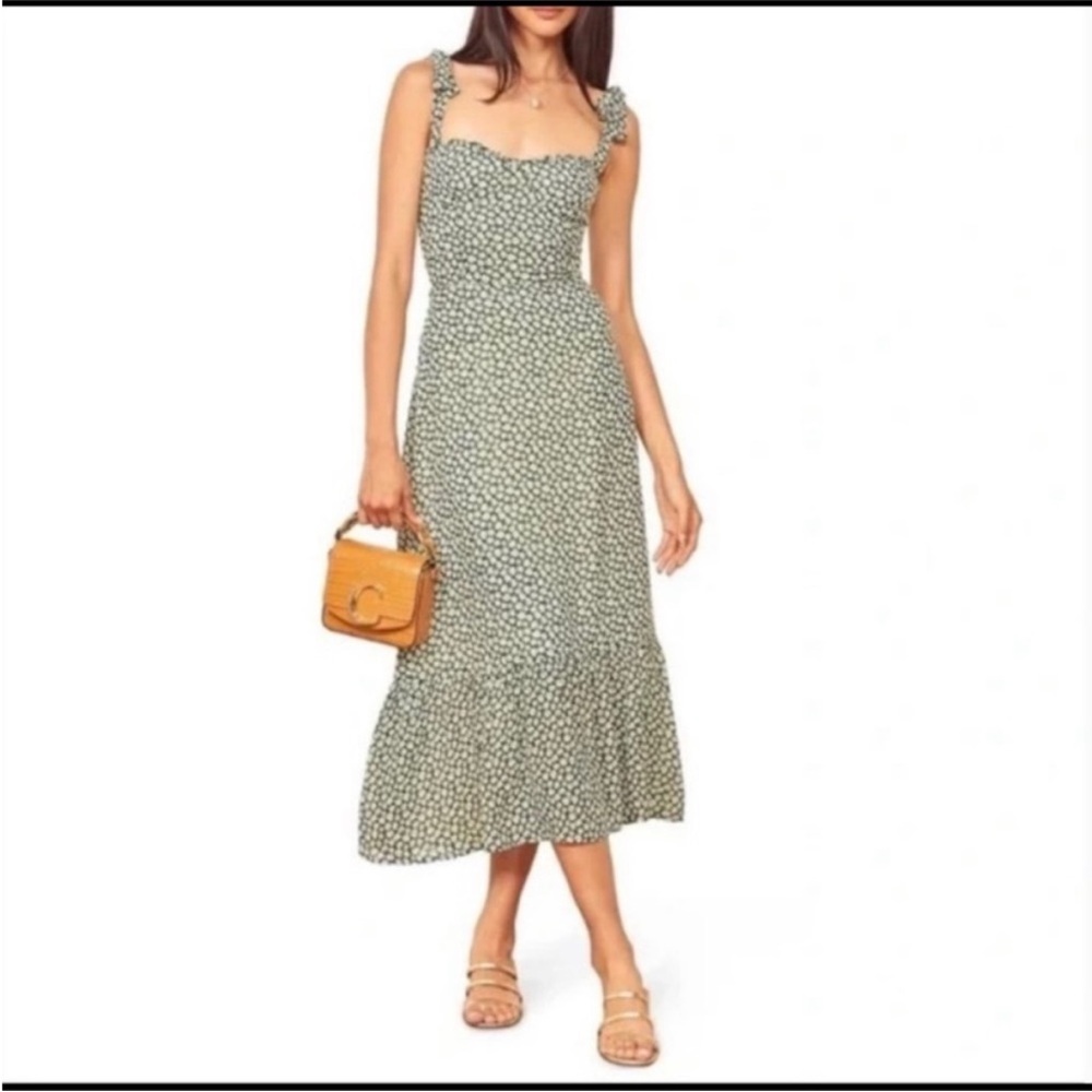 Reformation Nikita Dress Green Daisy Print - size 12 New with Tags